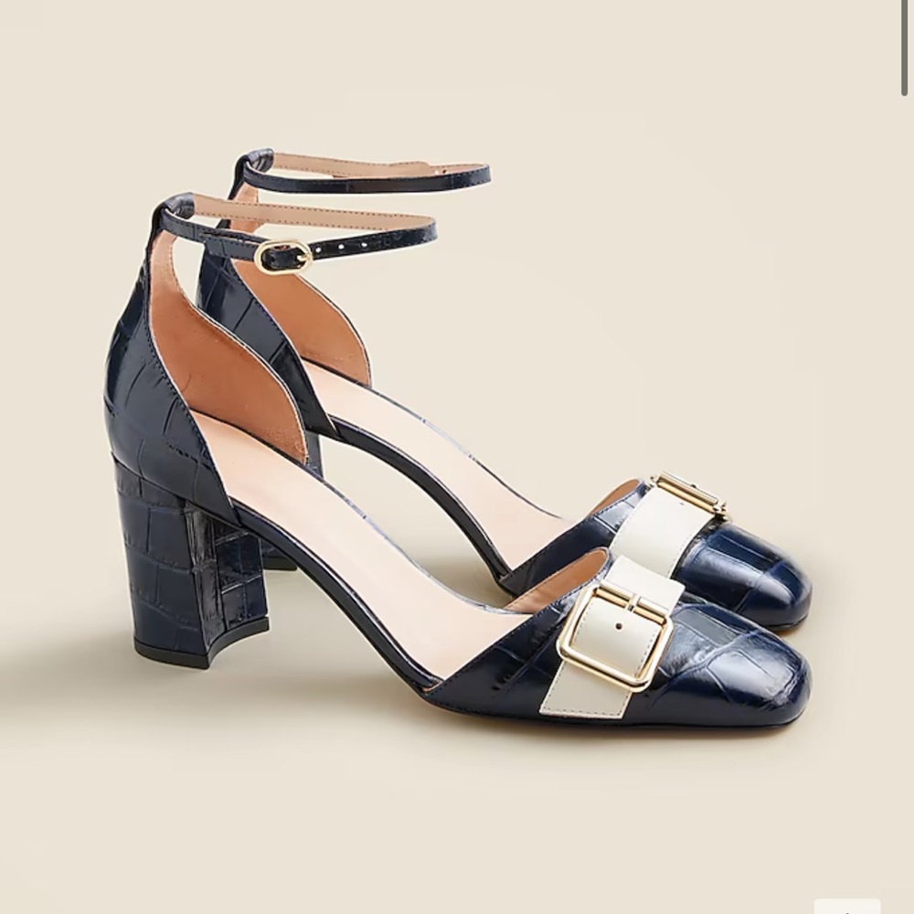 J. Crew Maisie Ankle Strap Navy Croc heels